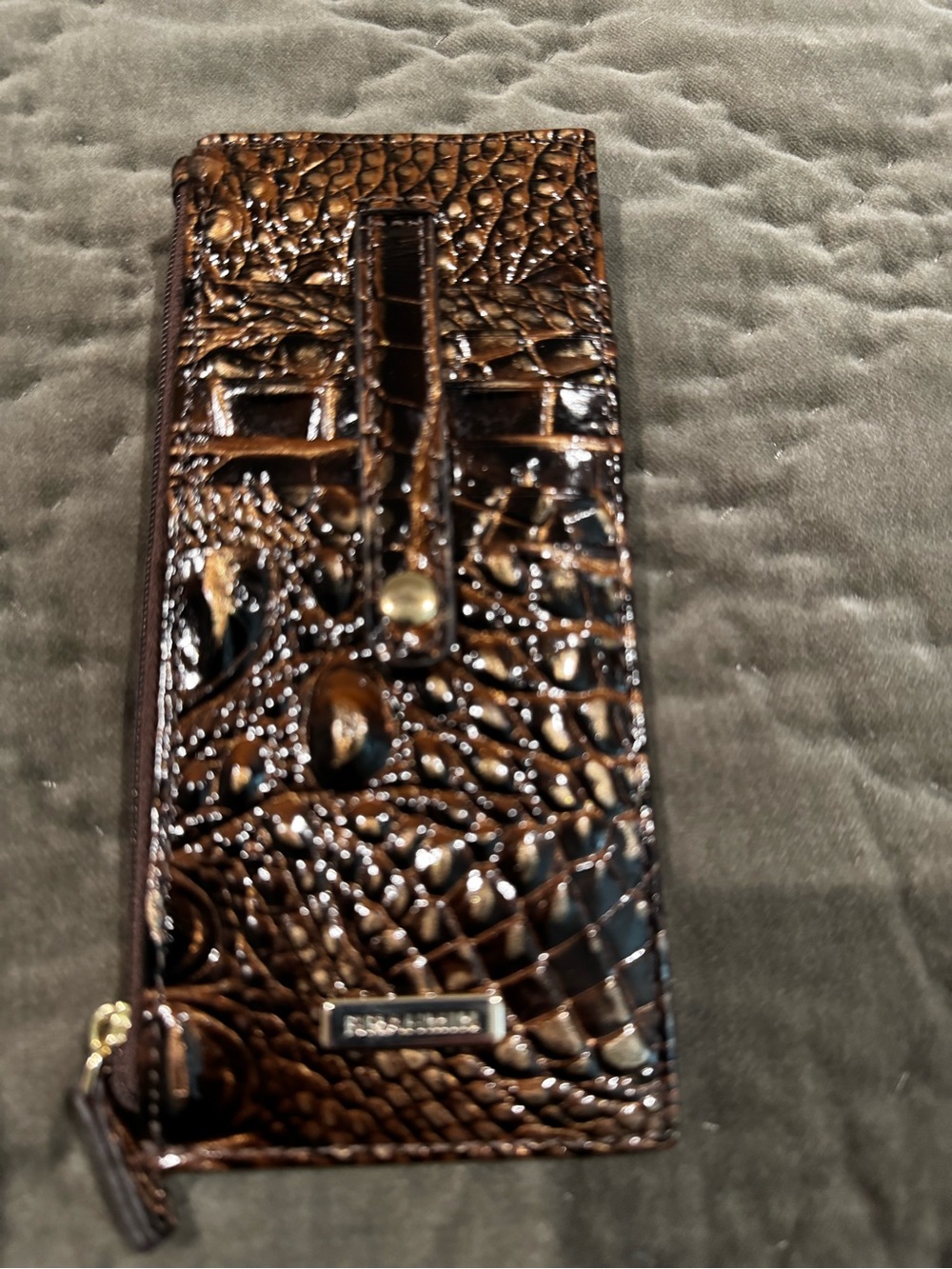 Brahmin Croc-Embossed Brown Zip Card Holder
